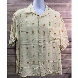 VTG Riscatto Cocktail Shirt Size L Beige Silk Short Sleeve Button-Up Mai Tai